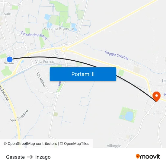 Gessate to Inzago map