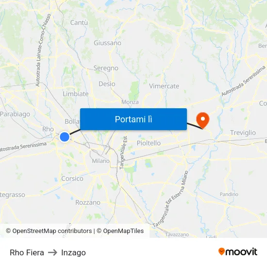Rho Fiera to Inzago map