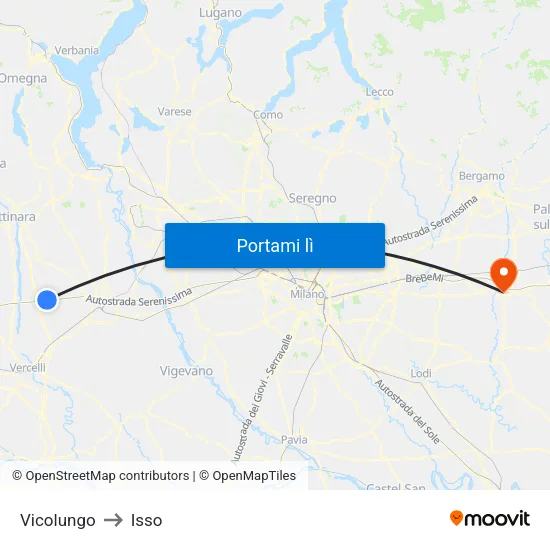 Vicolungo to Isso map
