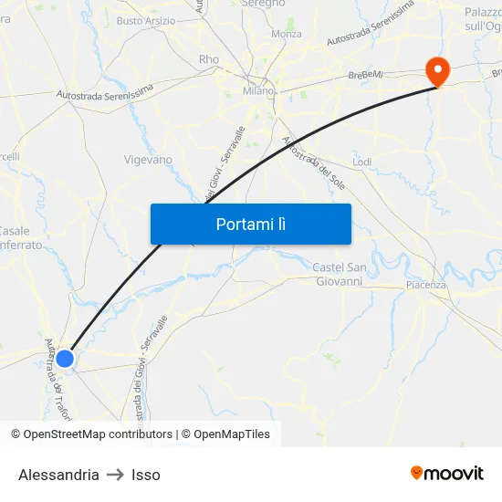 Alessandria to Isso map