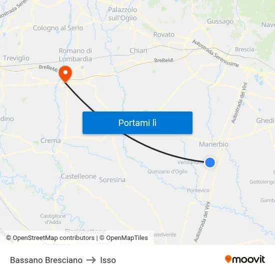 Bassano Bresciano to Isso map