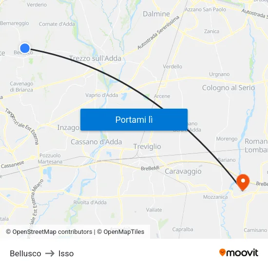 Bellusco to Isso map