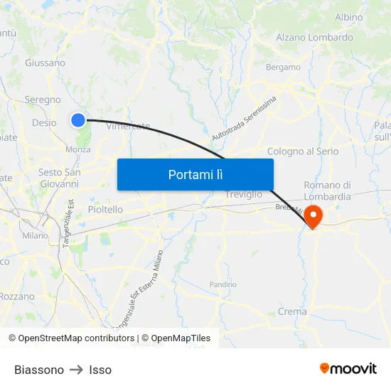 Biassono to Isso map