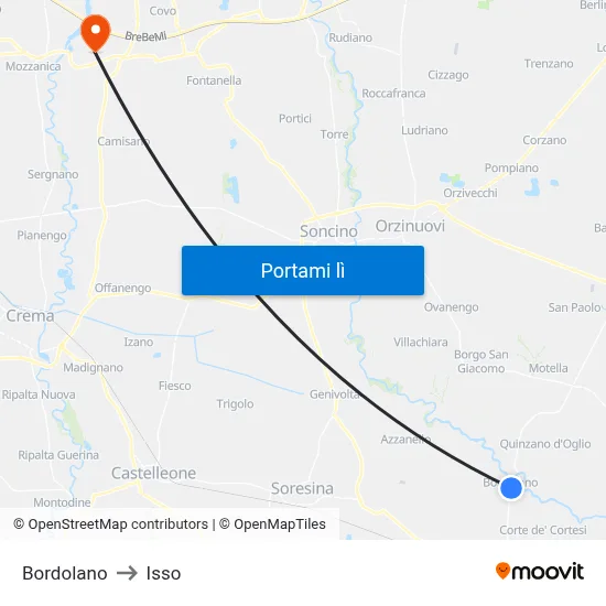 Bordolano to Isso map
