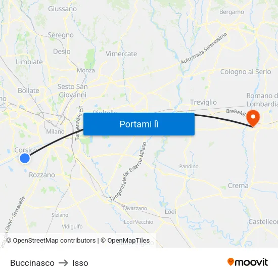 Buccinasco to Isso map