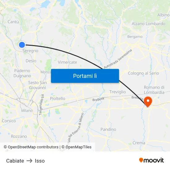 Cabiate to Isso map