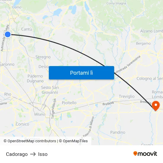 Cadorago to Isso map