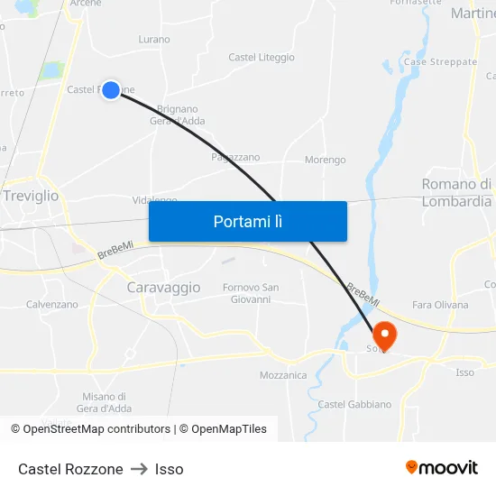Castel Rozzone to Isso map