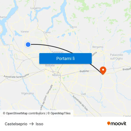 Castelseprio to Isso map