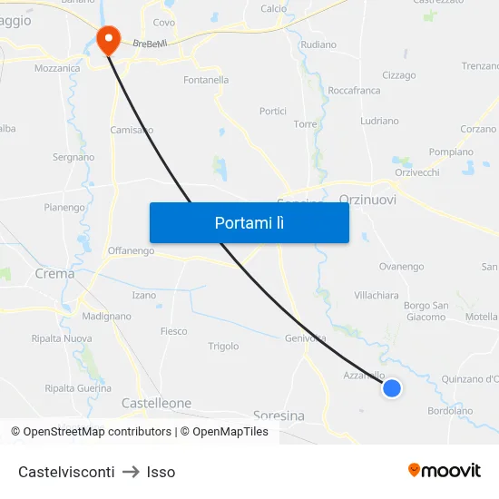 Castelvisconti to Isso map