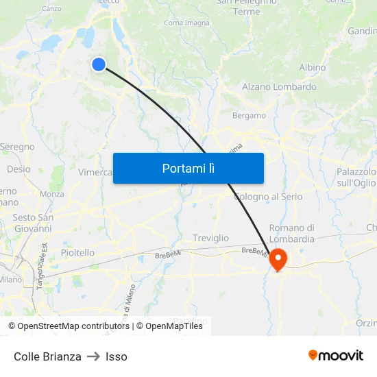 Colle Brianza to Isso map