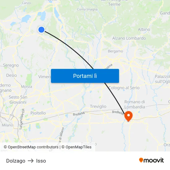 Dolzago to Isso map