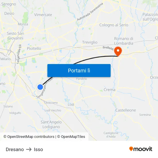 Dresano to Isso map