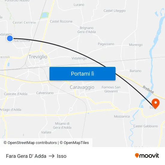 Fara Gera D' Adda to Isso map