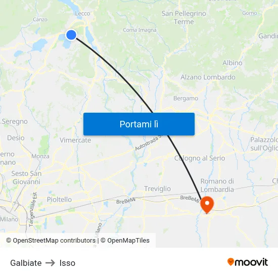 Galbiate to Isso map