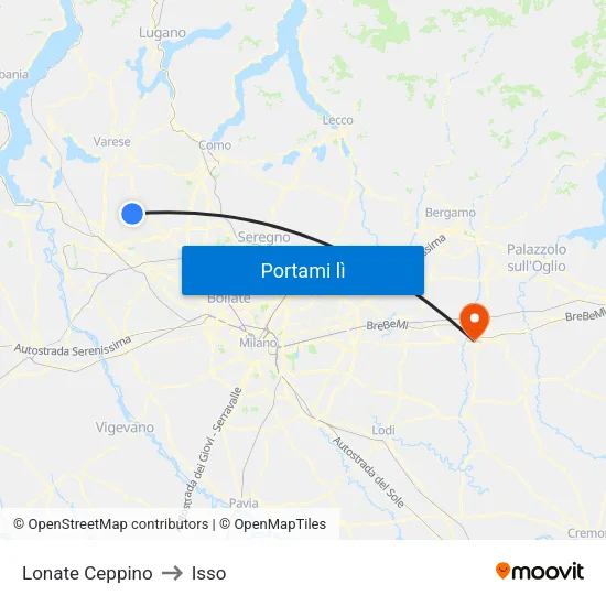 Lonate Ceppino to Isso map