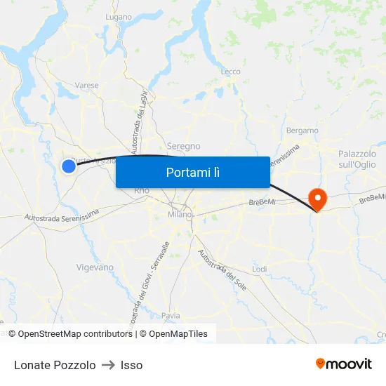 Lonate Pozzolo to Isso map