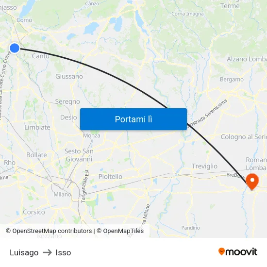 Luisago to Isso map