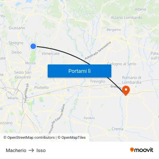 Macherio to Isso map