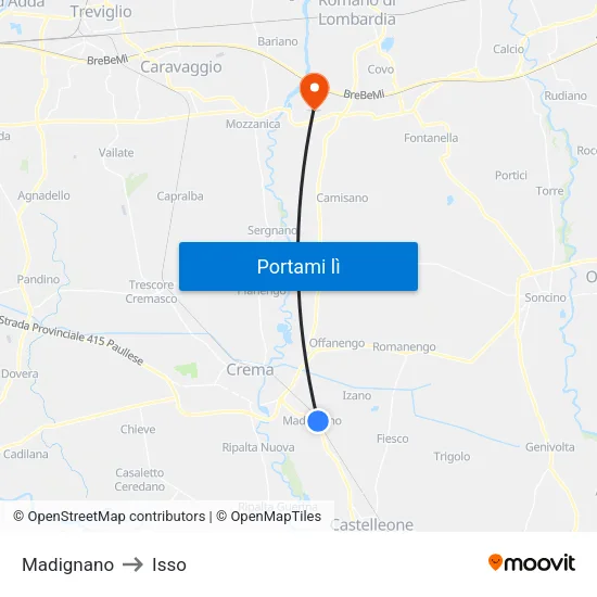 Madignano to Isso map