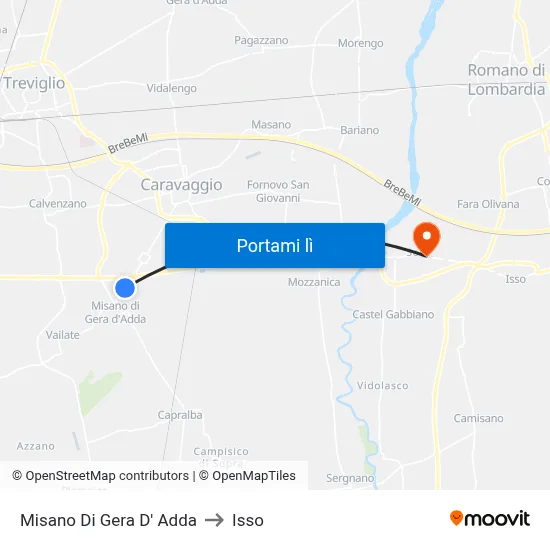 Misano Di Gera D' Adda to Isso map
