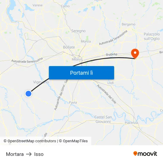 Mortara to Isso map