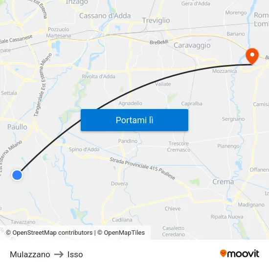 Mulazzano to Isso map
