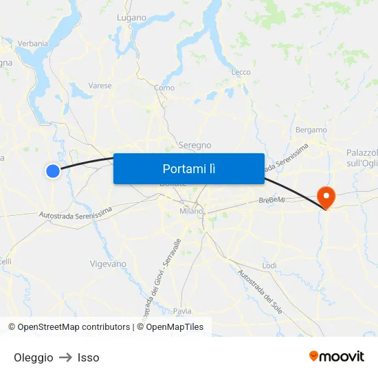 Oleggio to Isso map