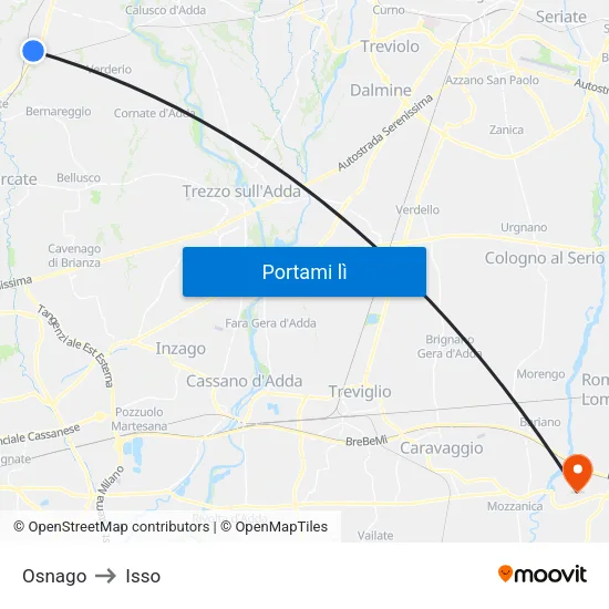 Osnago to Isso map