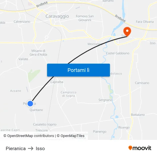 Pieranica to Isso map