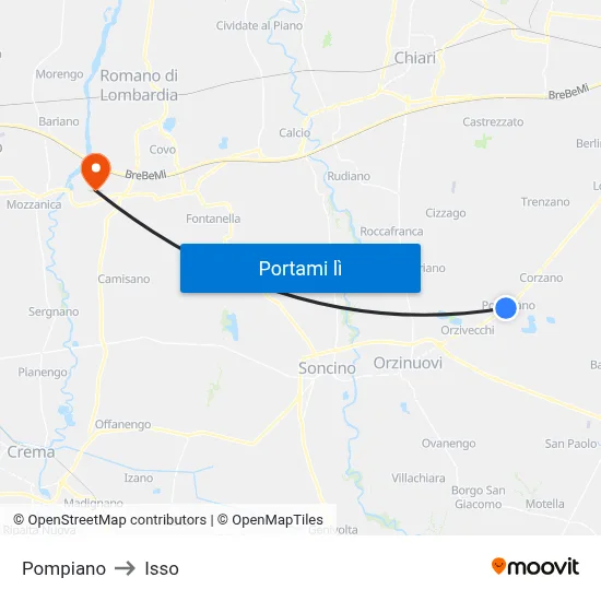 Pompiano to Isso map