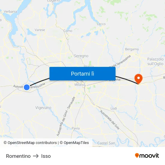 Romentino to Isso map