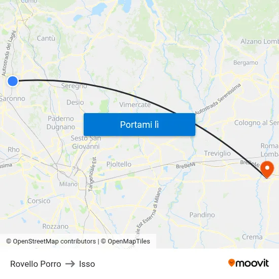 Rovello Porro to Isso map
