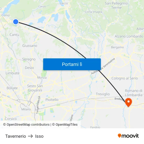 Tavernerio to Isso map