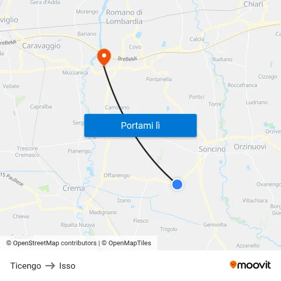 Ticengo to Isso map