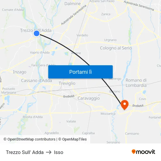 Trezzo Sull' Adda to Isso map