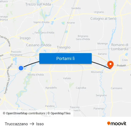 Truccazzano to Isso map