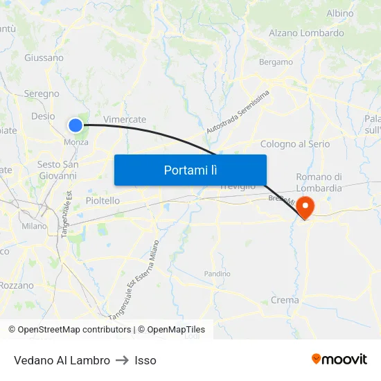 Vedano Al Lambro to Isso map