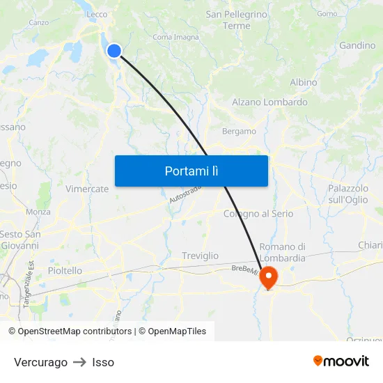 Vercurago to Isso map