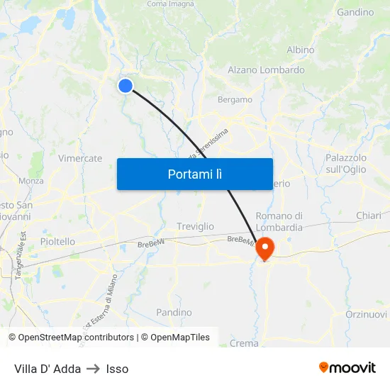 Villa D' Adda to Isso map