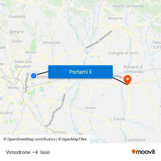Vimodrone to Isso map