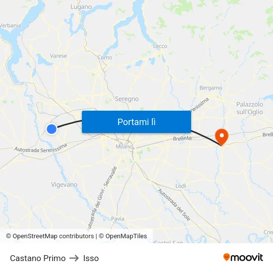 Castano Primo to Isso map