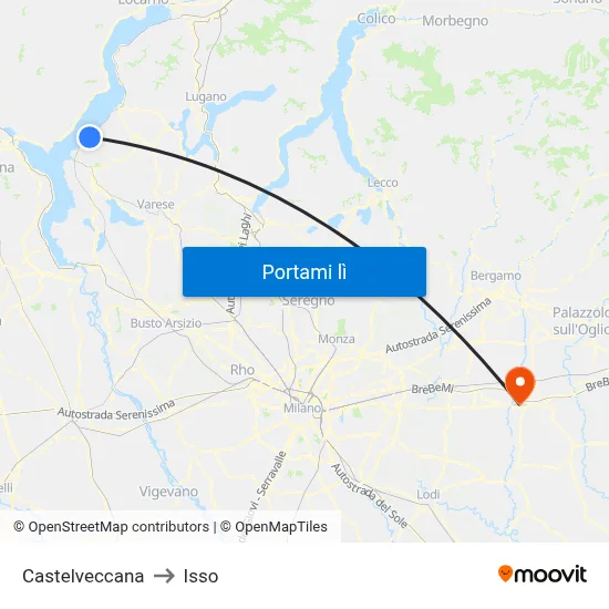 Castelveccana to Isso map