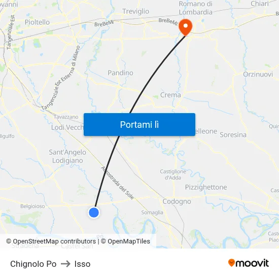 Chignolo Po to Isso map