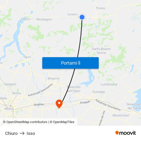 Chiuro to Isso map