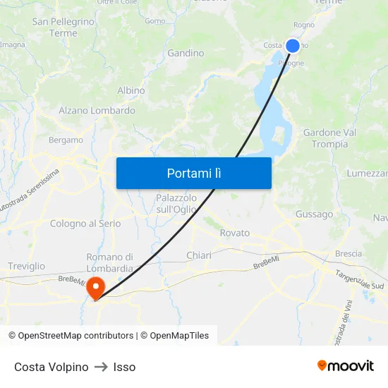 Costa Volpino to Isso map