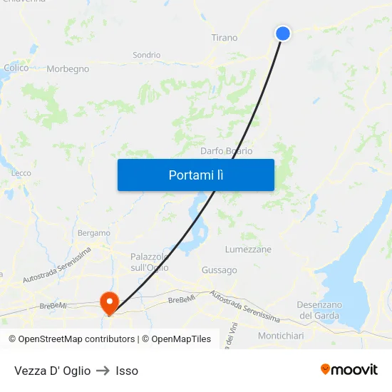 Vezza D' Oglio to Isso map