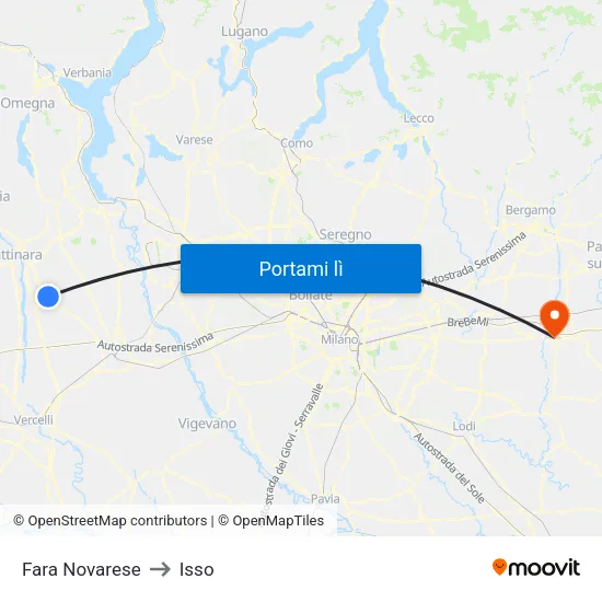 Fara Novarese to Isso map