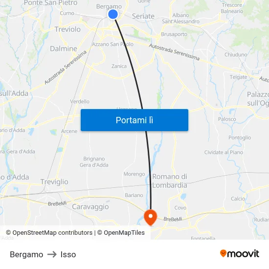 Bergamo to Isso map