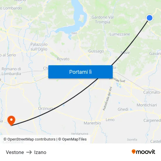 Vestone to Izano map